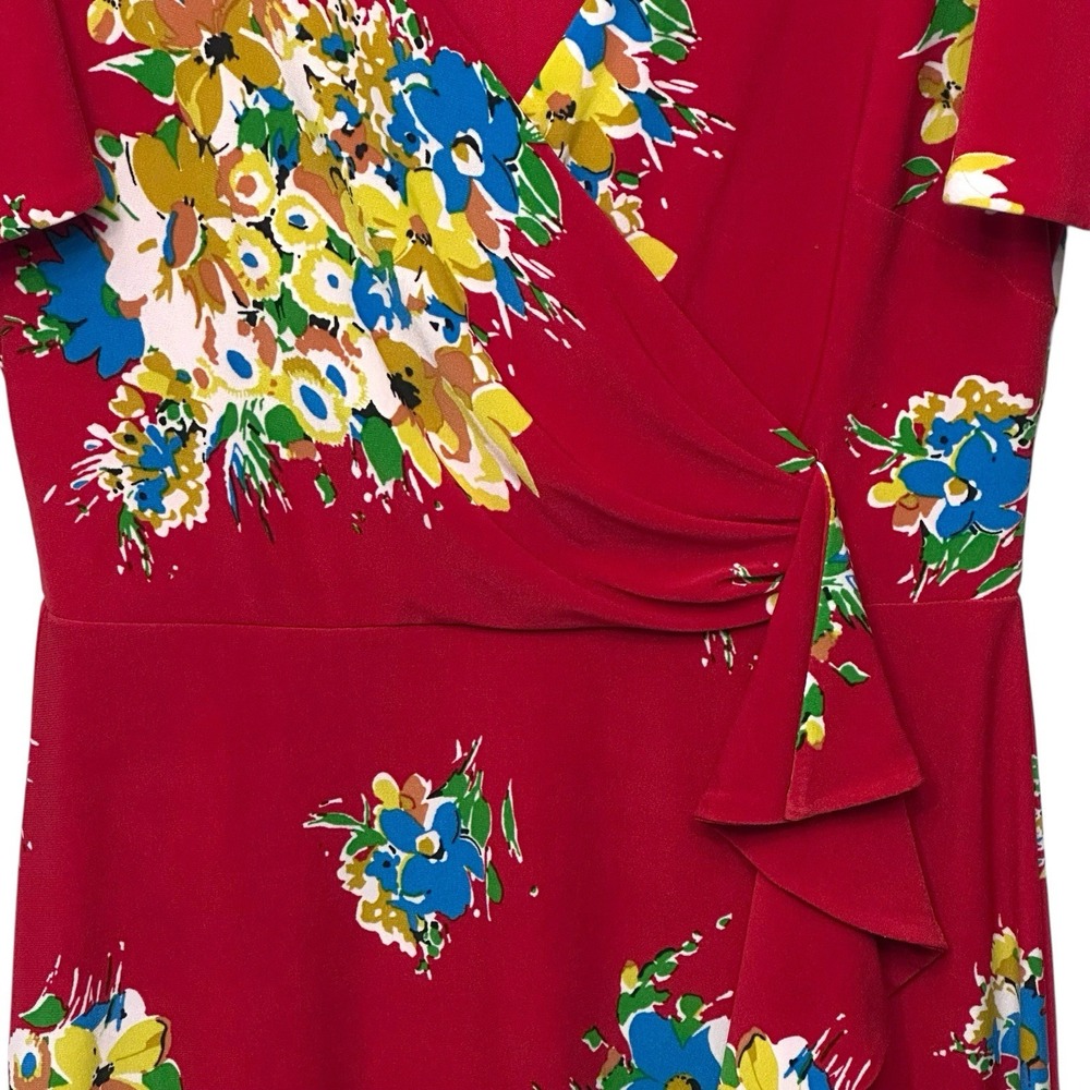 Ralph Lauren Black Label Women's Faux Wrap‎ Floral Knee Length Dress Red Ponte 2 - Picture 2 of 10
